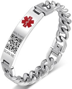 Theluckytag Upgraded Medical Bracelets Men Women with QR Code Medical Alert ID Bracelets - Titanium Steel Wristband Fits Wrists Up 8''-10'' - More Space Custom Emergency Medical ID Info, 7''-10'',