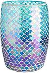 WHOLE HOUSEWARES Mermaid Blue Mosaic Glass Bathroom Wastebasket - Shiny Glass Ocean-Themed Garbage Can - Coastal Bathroom Accessories for Girls - Colorful Bathroom or Kitchen Trash Can, 7.5" x 10"