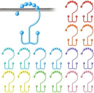 16 Pcs Colorful Shower Curtain Hooks Rust Proof Balanced Double Glide Shower Hooks Color 304 Stainless Steel Shower Rings for Shower Curtain Bathroom Supplies(Rainbow Color)