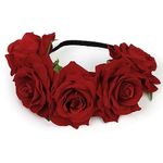 WOVOWOVO Rose Flower Crown Floral Headbands for Women Girls Red Fake Roses Headband for Festival Halloween Cosplay Costume Party Garland Wreath Hair Accessories