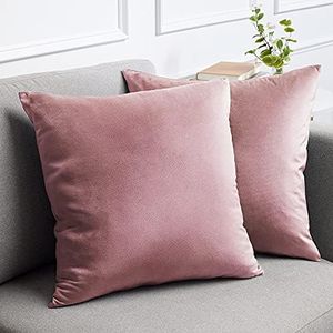 lalaLOOM Velvet Throw Pillow Cases, Set of 2, Softest Accent Case for Pillows, Decorative Square Covers Home Decor, Silky Cover Sofa, Couch, Bedroom, Living Room, Washable 18x18 Dusty Rose