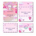 Cardlyst – 24-32 Kids Childrens Unicorn Birthday Party Invitations Kids Invites with Folding Envelope Design and Stickers Pack of 24-32 Invites for Boys and girls - Printed and designed in UK!… (24)