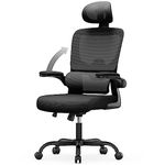 rattantree Office Desk Chair Ergonomic Chair, Computer Chair with Adjustable Headrest and Lumbar Support, Swivel Mesh Chair with Flip-up Armrests, High Back Work/Study PC Chair-Black