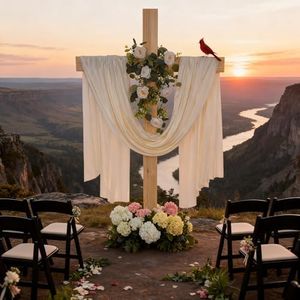 71Inch Large Wooden Cross for Wedding White Ribbon Eucalyptus Garland White