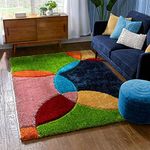 Nuha Rugs Super Soft Microfiber Anti Skid 3D Silk Velvet Touch Rugs, Size 8X8 Feet Round, Colour Multi 05