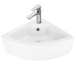 Corner Wall Hung Cloakroom Sink Basin, Compact Ceramic Hand Washing Basin, Small Bathroom Sink White