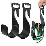 WALLFID 2 Pack Garden Hose Holder with Handle Holds - Heavy Duty Hose Hanger Water Hose Holder for Outside Yard, Quick Mounting for Faucet, Easy Transport and Storage 80ft flexible hose (2 Black)