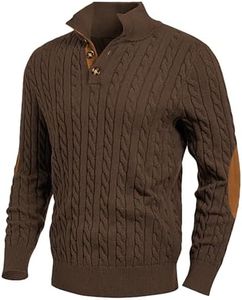 JMIERR Mens Sweater Cable Knit Casual Long Sleeve Essentials Button Chunky Winter Fashion Knitted Pullover Sweaters, 3XL, Chocolate Brown