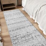 Montvoo Runner Rug 2x6 ft Hallway Runner Modern Boho Carpet Runner Washable Runners Rugs for Hallway Non Slip Bed Beside Bedroom Hallway Moroccan Rug Grey White