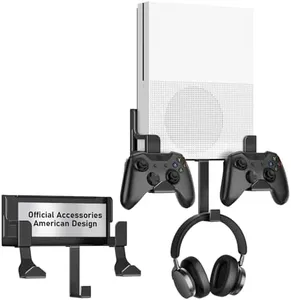 Wall Mount Kit with Detachable 2 Controller Holder & 1 Headphone Hanger Metal Wall Mount Compatible with Xbox One S, Black