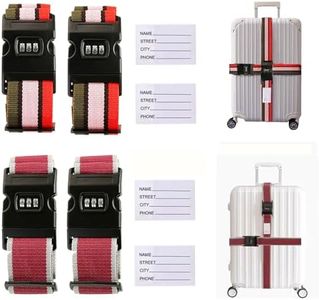 4Pcs Luggage Strap Adjustable Heavy Duty Suitcase Travel Belts for Connecting Your Luggage Non Slip Travel Luggage Straps with Cryptographic and Suitcase Tags (4pcs Password 2M Model 2)