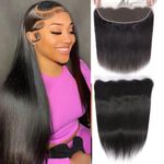 HEFABRIGHT HD Frontal Human Hair 13X4 Lace Closure Front Straight Wave Virgin Human Hair 13X4 Lace Frontal 150 Density Free Part Pre Plucked Hairline Baby Hair Around Natural Black 18 Inch