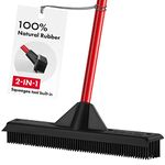 Heavy-Duty Rubber Broom by RAVMAG - Washable Carpet Rake with Squeegee & 55 Inch 4PC Handle - Multifunction Indoor/Outdoor Floor Sweeper - Pet Hair & Dirt Remover for Cement, Hardwood, Tile & Windows