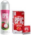 Manforce Epic Pleasure Condoms for Men - 10 Count| Long Lasting| Raspberry Flavour| Disposable Pouch with Manforce Epic Aloe-Vera & Litchi Flavoured Lube - 60ml