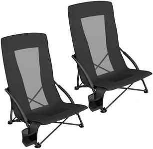 SONGMICS Set of 2 Portable Beach Chairs for Adults, Max. Load 330 lb Each, High Backrest, Cup Holder, Lightweight, Heavy-Duty, Black UGCB067B01V1