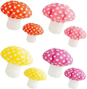 8 pcs Mushroom Paper Lanterns, 3D Mushroom Shaped Decoration Paper Lantern, for Nursery Christmas Party Decoration 8 inch, 11 inch