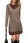 STYLEWORD Women's Jumper Dress Long Sleeve Tunic Dress Cowl Neck Ladies Casual Sweater Tops for Autumn Winter(Coffee,S)