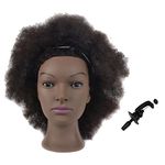 Tcwuzick Training Head African American with 100% Human Hair Mannequin Head Cosmetology Afro Hair Manikin Head for Practice Styling Braiding