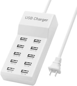 UMERYU USB Charging Station 50w10A 10-Port USB Charger, Multiport USB Charger Station Hub, Compatible with iPhone, Galaxy, iPad Tablet, and Other USB Charging Devices, White, YC-A10