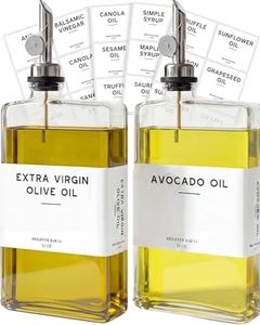 Glass Olive Oil Dispenser Bottle for Kitchen by Brighter Barns - Oil and Vinegar Dispenser Set, Coffee Syrup Bottles - Modern Decor for Restaurants, Coffee Station Accessories (Clear/Silver, Set of 2)