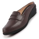 FAUSTO FST FJDWC-7023 BROWN-39 Women's Brown Formal Back Open Platform Wedge Heel Slip On Loafer Shoes (6 UK)