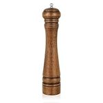 1Pack Wood Pepper Grinder,Haomacro Classic Manual 10 Inch Wooden Salt Mill Grinder Refillable Pepper Mill,Salt Shakers with Adjustable Ceramic Grinding Rotor