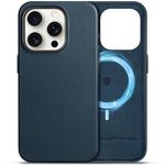 SHIELDON Case for iPhone 15 Pro 6.1", Genuine Leather Slim Fit Case [Anti-Scratch][Non-Slip][Full Body Protection] Magnetic Wireless Charging Phone Cover Compatible with iPhone 15 Pro - Navy Blue