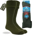 J.B. Field's -50 Below Icelandic Wool Socks for Extreme Cold Winter Weather, Thermal Socks for Women and Men, Thick, Warm, Soft for Hiking, Boot Hunting, 2 Pairs (Large) Green (Turn Down)