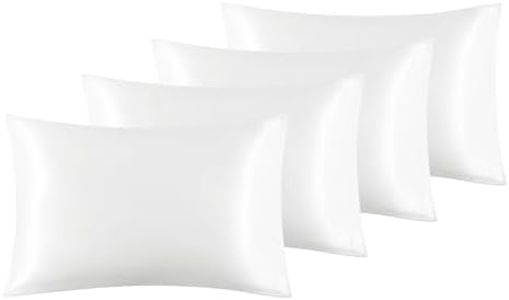 Bedsure Pillow Cases 4 Pack - Similar to Silk Pillowcase, Cooling Satin Pillowcase for Hair and Skin with Envelope Closure, Gifts for Women, Queen & Standard Size 50x75 cm, White
