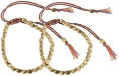 EMSea Tibetan Copper Beads Braided Rope Bracelet Handmade Lucky Colourful Tassel Cord Unisex Bracelet Adjustable Size 2 Pcs