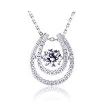 925 Sterling Silver Horseshoe Charm Necklace, Pave CZ Elegant Lucky Horseshoe Pendant Necklace, Initial Necklaces for Women 16''+2'' (JP0465B)