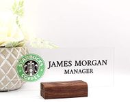 Personalized nameplate desk decor office Unique gift custom logo tech desk custom name plate for him and her occasion gift (8"x2.5") (Wood Stand)