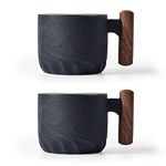 BlogBlog Ceramic Espresso Cups with Wooden Handle Espresso Shot Cups Ceramic Tea Cups Porcelain Demitasse Cups for Coffee or Tea, 3oz (black, 2)