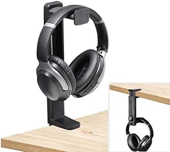 NEETTO HS906 Headphone Stand & Hanger 2 in 1, Above & Under Desk Gaming Headset Holder Mount Hook with Height Adjustable & Rotating Clamp, Earphone Rack with Cable Clip