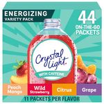 Crystal Light Energy Citrus, Grape, Peach Mango, & Wildy Strawberry Powdered Drink Mix Singles Variety Pack (44 ct. On-the-Go Individual Packets) Energy Variety Pack, 118.00 g (Pack of 1) Package May Vary