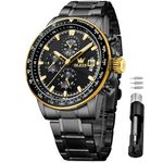 OLEVS Watches for Mens Luxury Dress Analog Quartz Black Stainless Steel Wrist Watch Color Multifunction Chronograph Waterproof Date Man Watch