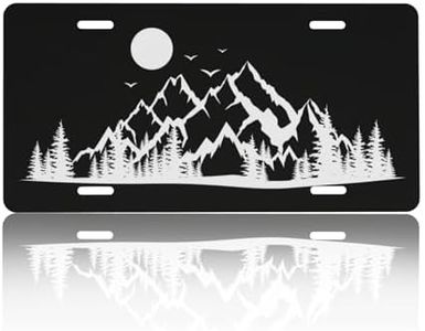 CTVSLFU Front License Plate Cover – Aluminum Metal Car Accessory, Rust-Proof Novelty Vanity Tag Decor for Men & Women, 6x12 with 4 Holes - Black White Mountain 008