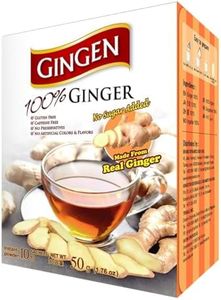 Gingen Instant Ginger Tea Powder - 100% Pure Ginger Extract Naturally Aromatic | No Sugar, No Caffeine, No Preservatives Hot Drink | 5g x 10 Sachets