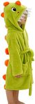 ABSMM Boys Girls Bathrobe Kids Toddler Cartoon Dinosaur With Tail Hooded Sleep Robe (Green, 4-5T)