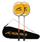 HUNDRED Aluminium Powertek 100 (Set of 2) Badminton Racket with Full Cover (115G, Black/Orange)