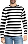 Men's Long Sleeve Crew Neck Top Black White Stripe 2X