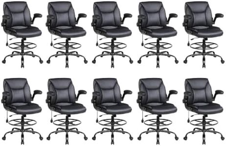 Ermnois PU Leather Drafting Chair, Adjustable Lumbar Support, Black,10