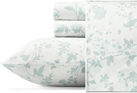 Laura Ashley - King Sheets, Soft Sateen Cotton Bedding Set - Sleek, Smooth, & Breathable Home Decor (Garden Palace Blue, King)