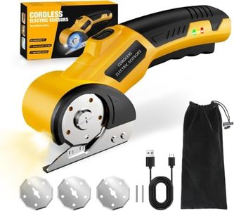 Zeleki Cordless Electric Scissors: 4V Rechargeable Cardboard Cutter, 3 Blades, Safety Lock & LED Light, Box Cutter for Carton Carpet Plastic Fabric Leather(Yellow）