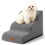 Curved Small Dog Stairs for Couch 15.7" H, Pet Step with Leakproof Cover, High Density Foam Cat Ramp for Bed or Sofa, Lightweight, Durable, Comfort, 15.7x22.4x15.7 inch, 3 Tiers, Light Grey