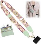 ASHASHA Phone Wrist Strap with Zipped Pouch, Clip & Go Strap for Mobile with Leather Wallet - Crossbody Adjustable Buckle Chain Lanyard (Green)