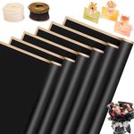 Apatsp 60 Sheets Flower Bouquet Wrapping Paper Waterproof Flower Wrapping Paper Gold Edge, 22.8x22.8 Inch Black Floral Paper, with Organza Ribbon & Greeting Cards