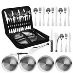 Portable Camping Cutlery Set, 20pcs Stainless Steel Camping Tableware Set with Case Spoons Forks Knife Clip Plate, Outdoor Hiking Picnic Travel Cutlery Set for 4 People