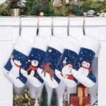 GEX Christmas Stockings 5 Pack for Family 20" Large Blue Fluffy Christmas Stocking Cartoon Applique Large Hanging Ornament Decoration Xmas Season (Set of 5)