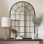 Deanurs Arched Window Metal Mirror, Black Large Rustic Windowpane Wall Mirror for Decor Living Room Entry Bedroom（32“x48”